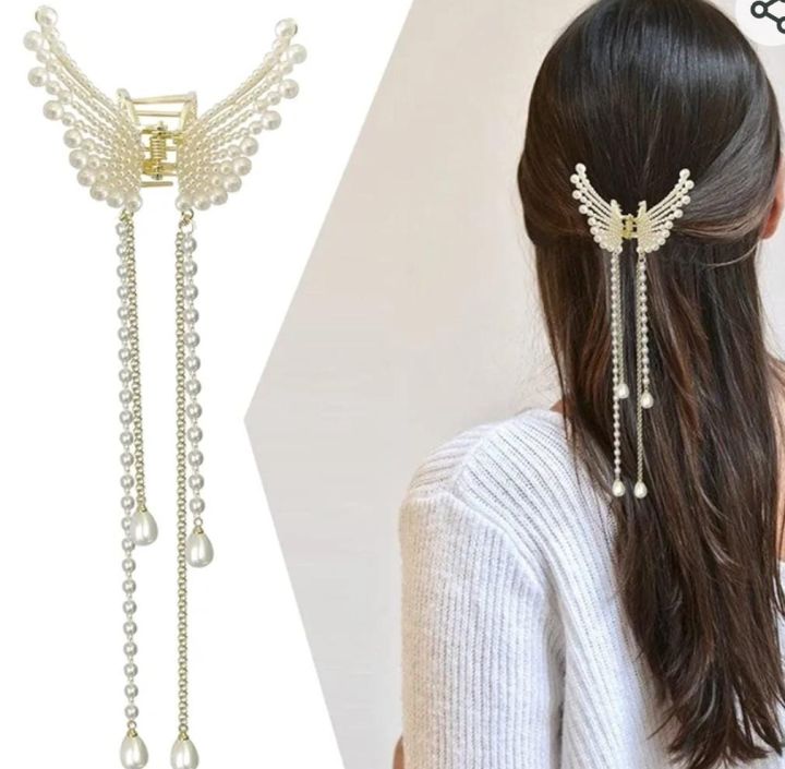 New Fashion Butterfly Pearl Tassel Hair Clip Red flower Festival Hairpin For Girls Ponytail Hair Catcher Women Fashion jewelry