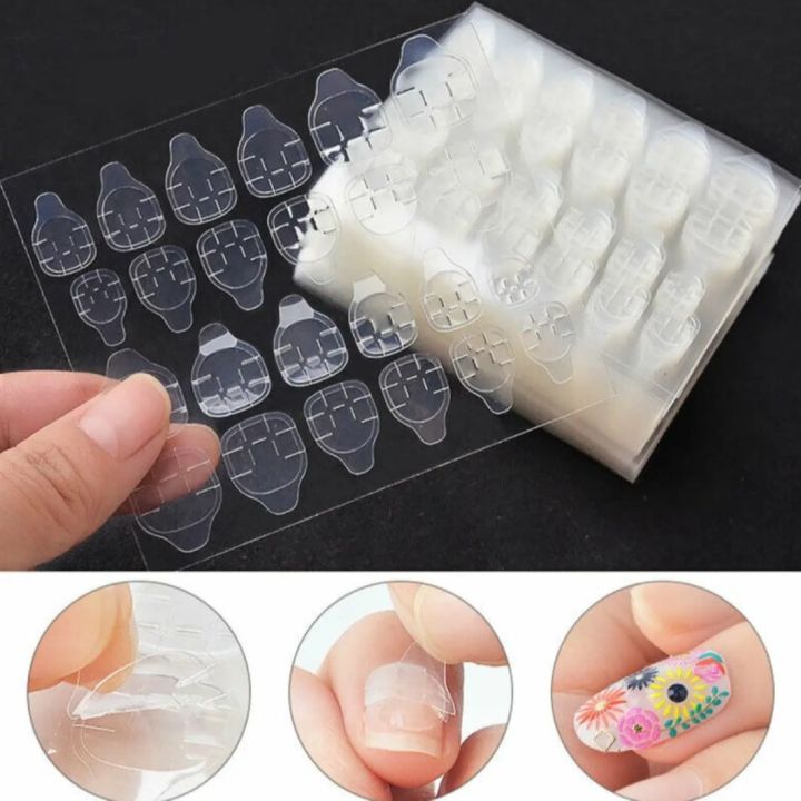 (Pack of 10) Nail Glue Stickers Double side, 24 double side transparent Flexible adhesive tape for women fake nails