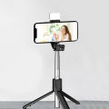 4 in 1 Wireless Selfie Stick & Tripod With Light - 100cm / 170cm With & Without Light - Tripod, Selfie Stick, Selfie Light, Bluetooth Shutter - Foldable & Portable For All Mobile Phones With Detachable Charging Cable - Black. 