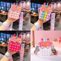 Unicorn Bag Pop Shoulder Bag Fidget Toys Push Bubble Children Toy Pop Keychain Wallet Coin Purse Silicone Crossbody Bag. 