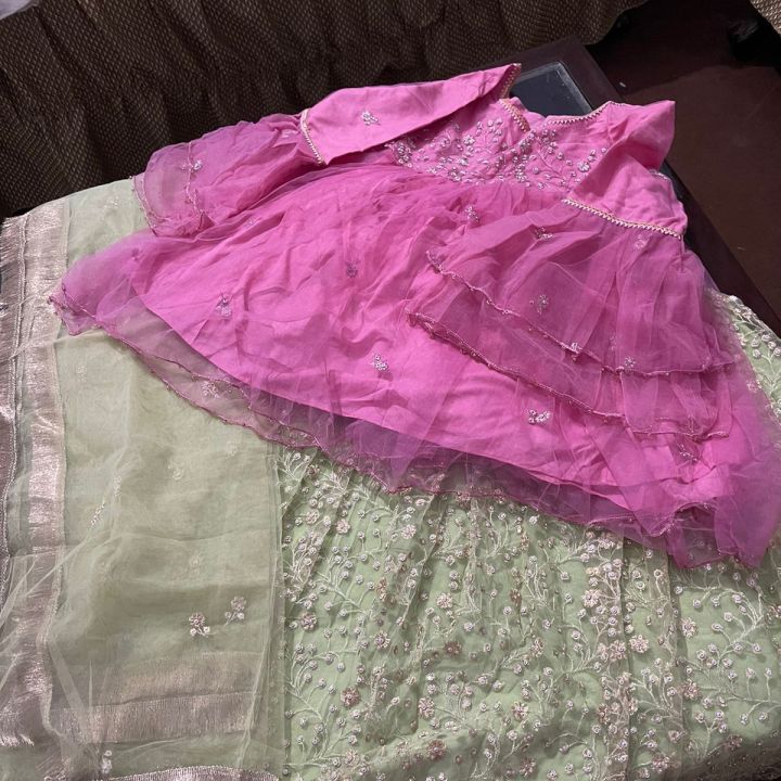 heavy lehenga with short frock and heavy dupatta