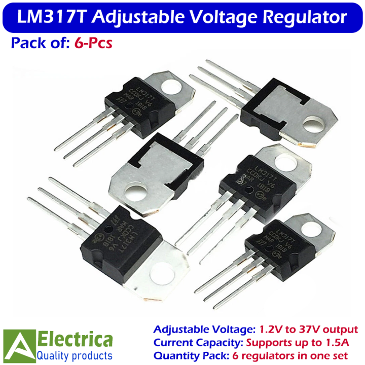 6Pcs LM317T Adjustable Voltage Regulator IC Pack 1.2V–37V 1.5A TO-220 Power Supply Module for DIY Electronics by Electrica