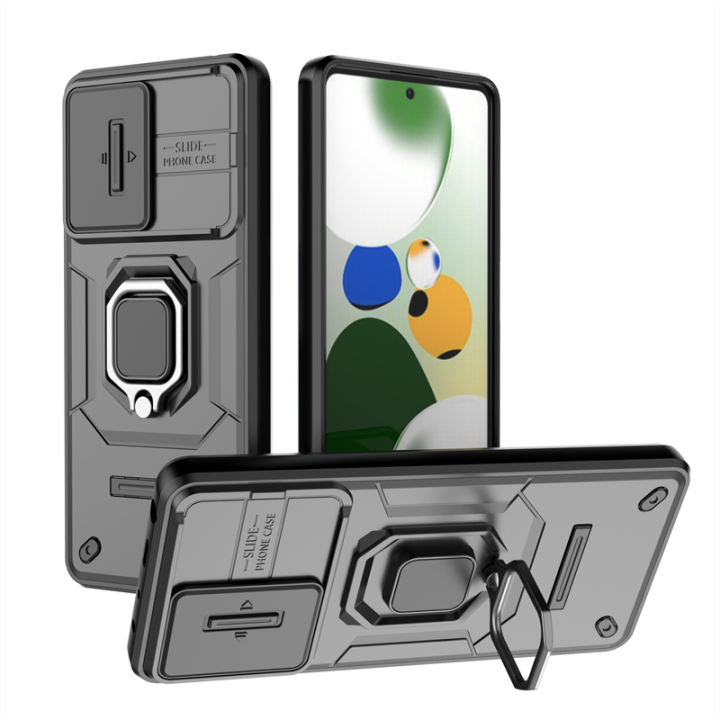 For Xiaomi Redmi Note 12 Pro 5G Case Slide Camera Protection Shockproof Back Cover with Ring Kickstand