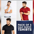 Pack Of 3 plain Amazing T Shirt Round-Neck Half Sleeves Trendy Stylish Shirts For Men N Boys. 