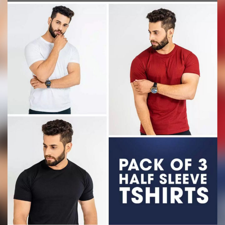Pack Of 3 plain Amazing T Shirt Round-Neck Half Sleeves Trendy Stylish Shirts For Men N Boys