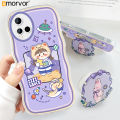 AMORVOR for Vivo Y33S / Y21 2021 / Y21S / Y21A / Y33T / Y21T Back Cover (With Free Holder) Space Girl Soft Wavy Phone Case Camera Protection Transparent TPU Soft Cover. 