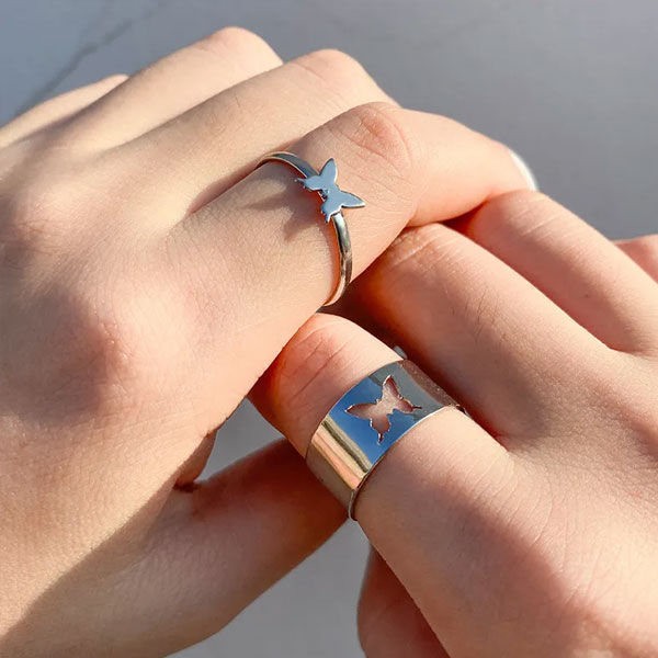 Couple Butterfly Open Matching Rings Set- Adjustable Friendship