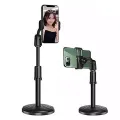 Adjustable Mobile Phone Stand Holder for Desk with Round Base, Retractable Arm, Non-Slip, Foldable, and Ergonomic Design for Comfortable Viewing and Charging, Compatible with Smartphones and Tablets. 