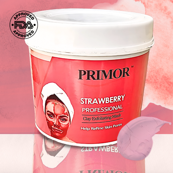 PRIMOR Strawberry Professional Clay Exfoliating Mask – Deep Pore Cleansing & Skin Refining | Detox & Hydration for Radiant Skin | Ideal for Salons & Beauty Spas (500ml)