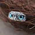 Vintage Animal Open Adjustable Blue Eyes Owl Ring Men and Women Jewelry Party Gift Qoddess. 