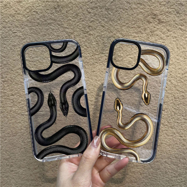 Luxurious black gold snake phone case for iPhone 14 13 12 11 pro Max X XR XS Max 7 8plus unique dragon shockproof soft TPU cover