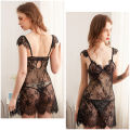 Elegant Sexy Black Bridal Nightdress with Transparent Lace Detailing, Romantic Lace Nighty for Women. 