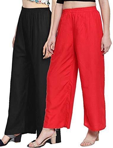 (Pack of 2) 100% Pure & Soft Viscos Rayon Palazzo Trousers for Women Relaxed Bottom Adult Pajama Pants Viscose Palazzo Pants Regular Fit Flared Palazoo Pants Daily Use Stylish Plain Plazoo Trendz Cotton Viscose Loose Fit Flared Wide Leg Palazzo Plazo