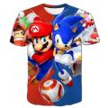New Yellow Sonic T-shirt Children's Wear Boys' 3D Cartoon Game Super Mario Boys' Clothing Women's T-shirts Girls' Summer Wear. 
