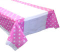 BABY PINK POLKA DOT TABLE COVER ( 108 CM X 180 CM ). 