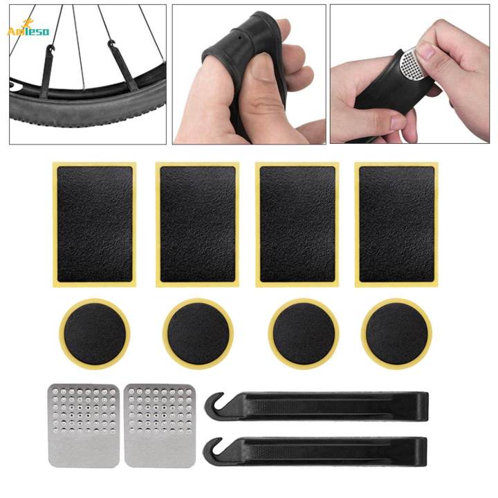 Bicycle Tire Repair Kit Rubber with Metal Rasp for Patches Folding Bike 12pcs