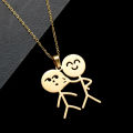 Cute Doodle Stickman Finger Stainless Steel Couple Necklaces Funny Doodle Pendant BFF Couple Chain Necklace Women Men Jewelry. 