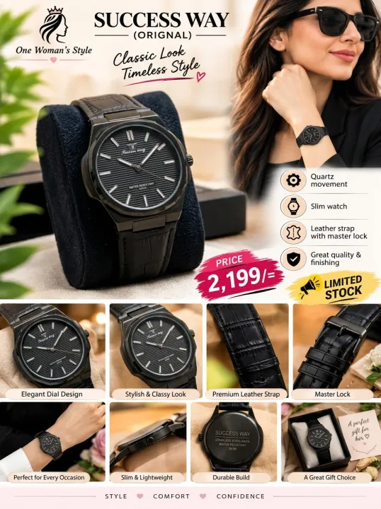 SUCCESS%20WAY%20Original%20Women%E2%80%99s%20Watch%20%7C%20Quartz%20Movement,%20Slim%20Design,%20Leather%20Strap%20with%20Master%20Lock%20%7C%20Black%20&%20White%20Dial%20%7C%20-%20Image%204