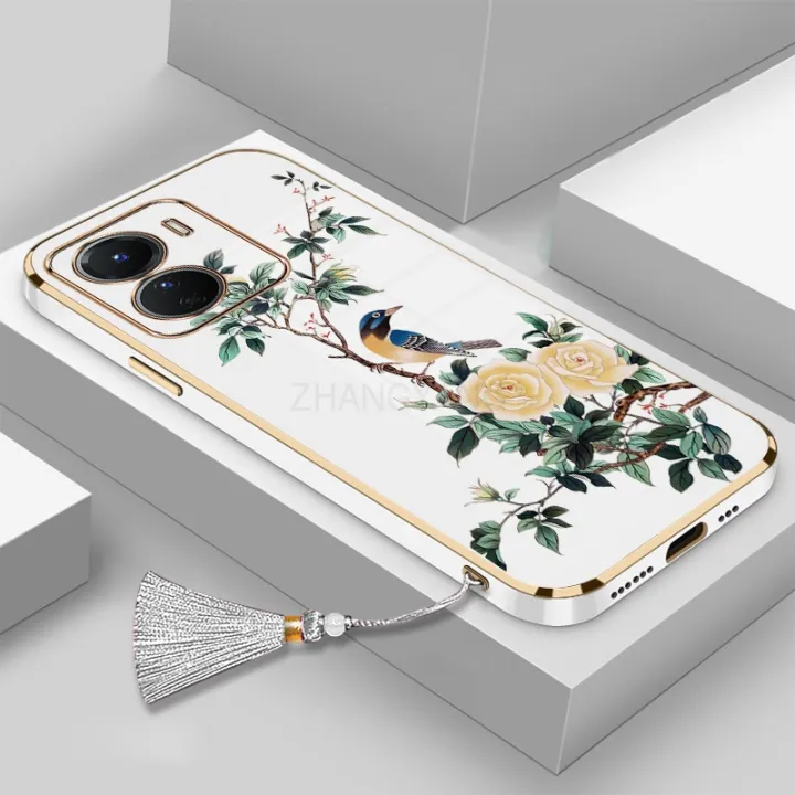 casing%20oppo%20a57%204g%202022%20phone%20case%20Electroplated%20Plating%20silicone%20bird%20with%20flower%20design%20soft%20shell%20to%20send%20lanyard%20-%20Image%205