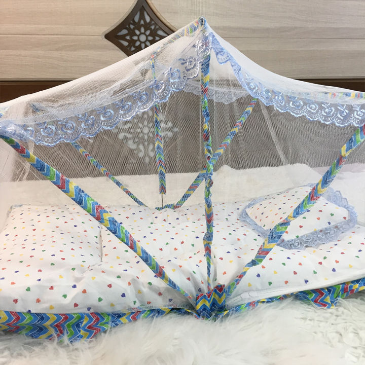 High Export Quality Fancy Baby Sleeping Bag with Hut Style Mosquito Net Frill 0-1 Year Infant Portable Folding Baby Cots Net Infant Sleeping Bag - baby bistar gaddi - baby nest bed accessories for baby, bistar infant newborn dipper bag multicolored