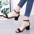IELGY Simple high-heeled sandals women's fashion buckle 5cm thick heel casual wild Roman shoes. 