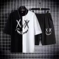 Black&white smiley printed shorts for boys. 