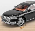 1/24 Audi A8 Diecast Alloy Metal Toy Car Miniature Vehicle Model Pull Back Sound & Light Doors Openable Collection Gift For Boys Kids. 