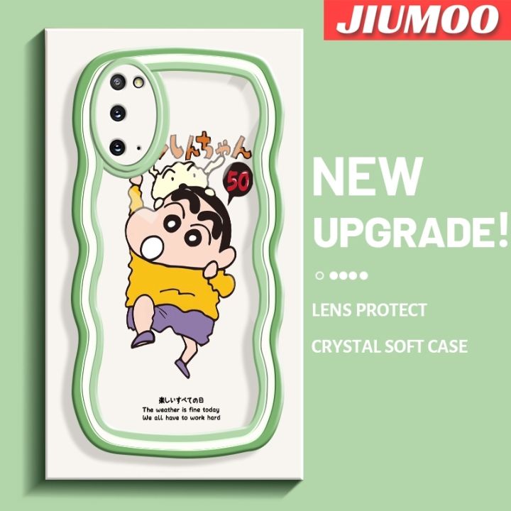 JIUMOO For Samsung galaxy S20 Case Cartoon Crayon Shin Chan Colorful Lovely Wave Border Soft Clear Shockproof Phone Cases Creative Camera Transparent Casing Simple Gentle Protective Cover
