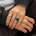 4Pcs Retro Simple Stainless Steel Opening Adjustable Wide Ring Men's Gothic Pattern Metal Ring Casual Jewelry. 