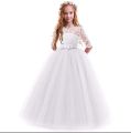 WHITE NET MAXI DRESS FOR BABYandGIRL: Adorable Fashion for Little Ones, net silk embroidery body - Navy Blue Silk Inner Skirt. 