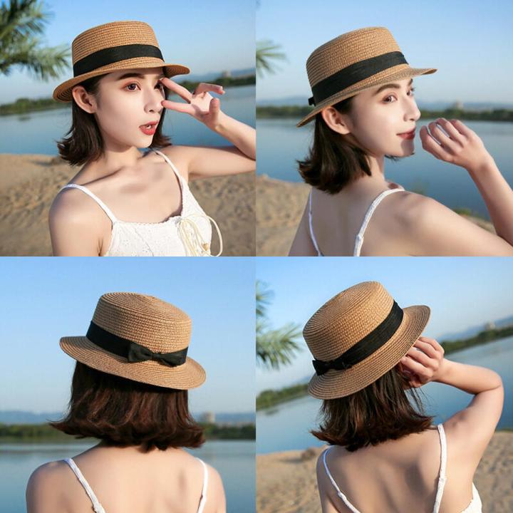 Fashion Hawaiian straw hat sun hat Cute Women sun hats bow hand made women straw cap beach big brim hat casual girls summer cap