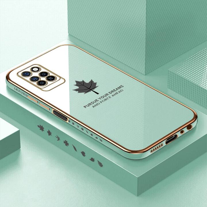 ZeroQiQi for Infinix Note 10 Pro / Note 10 Pro NFC Back Cover Maple Leaf Luxury 6D Plating Case Side Pattern Soft Silicone Square Phone Cases + Free Lanyard
