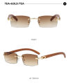 Rimless Sunglasses Rectangle Fashion Popular Women Men Shades Small Square SunGlasses For Female Retro Vintage Trendy Wooden Frame Glasses. 