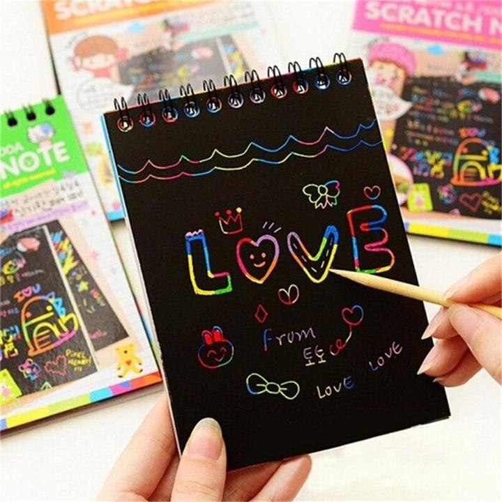 Click-Picks magic colorful scratch doodle art book with wooden stick | Rainbow scratch book - Small