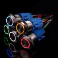 16mm Metal Push Button Switch Ring LED Light 12V Momentary Latching Type Start Stop Power Button NO NC Red Blue 24V 36V 48V 110V 220V Self-lock Self-reset. 