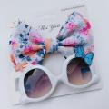 【hot】 2Pcs/Pack Bows Headband Round Sunglasses For Children Kids Vintage Summer Sun Glasses Protection Glasses Baby Hair Accessories. 