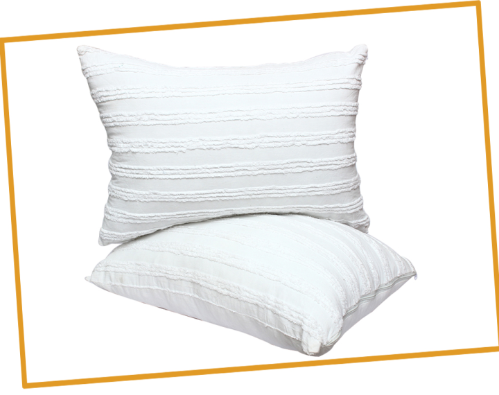 Bed Pillow Cover White 2 Pcs Cotton Decorative Lattice Pattern Pillow Cushions Super Soft 19 x 29 Inch