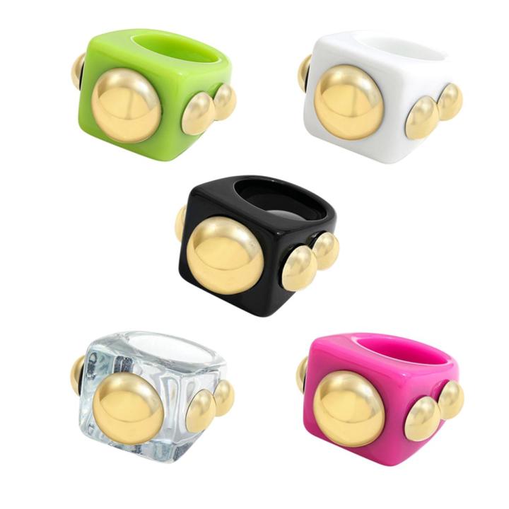 5Pcs Y2K Style Chunky Retro Resin Acrylic Ring Plastic Rings Kids Ring Cute Colorful Candy Ring Finger Ring for Women