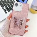 (COD) Plating Glitter Texture Butterfly Holder TPU Phone Case with Lens Film For iPhone 16e. 