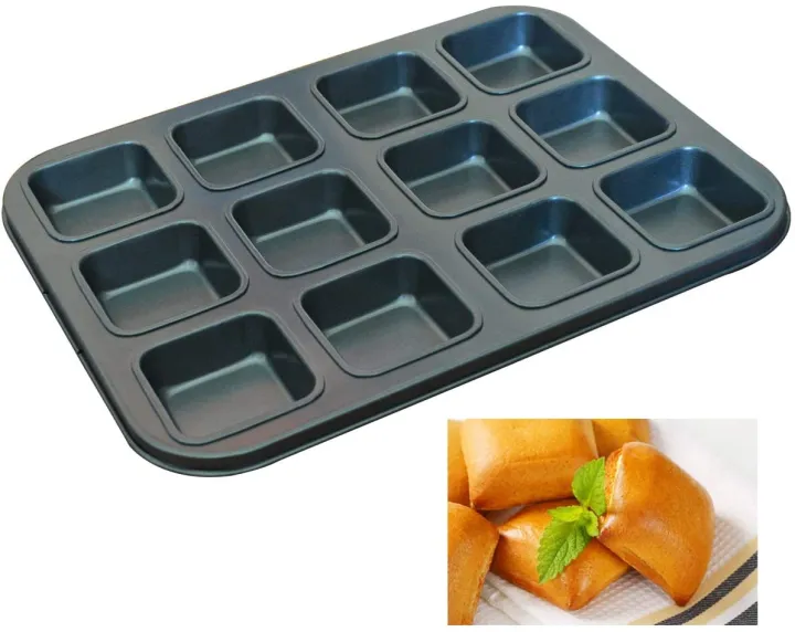 12-Cavity%20Non-Stick%20Bakeware%20Mini%20Brownie%20Bar%20Baking%20Pan%20-%20Square%20Cake/Muffin/Cheesecake%20Tray%20-%20Image%203