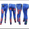 Blue Jeans Legging & Tights With Daffodils Print For Women. 
