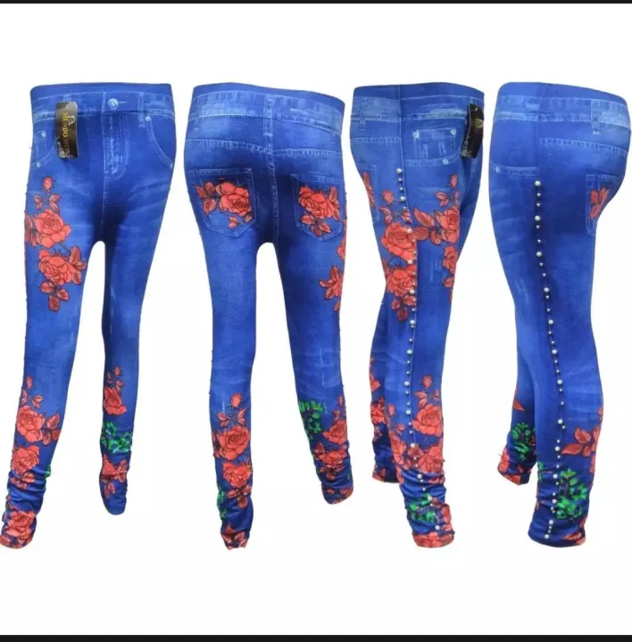 Blue%20Jeans%20Legging%20&%20Tights%20With%20Daffodils%20Print%20For%20Women%20-%20Image%204