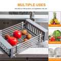 Sink Strainer Drain Telescopic Drain Basket with Adjustable Kitchen Drain Basket Fruits/Vegetables Kitchen Rack (Steel, Silver). 