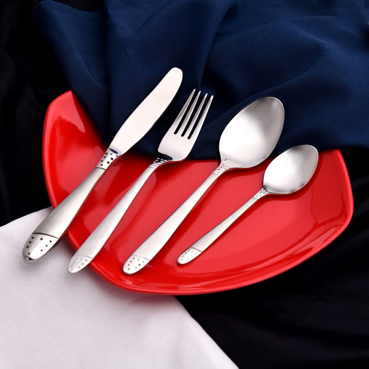 Kitchen accessories | Dinner set | Spoon set | 54-Piece Stainless Steel Cutlery Set for with Dotted Handles, Ergonomic Cutlery for 12 persons, Dishwasher Safe – Durable Flatware for Everyday Use | Available at Baitultijarat
