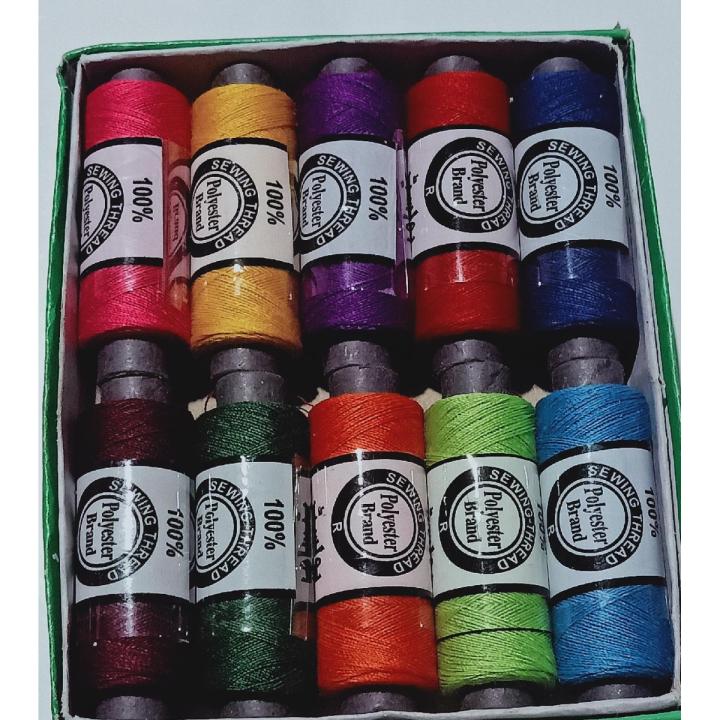 Sewing Machine Thread 10 Spools Multi Colour Box 100% Polyester Nalkii Dhaaga Reel