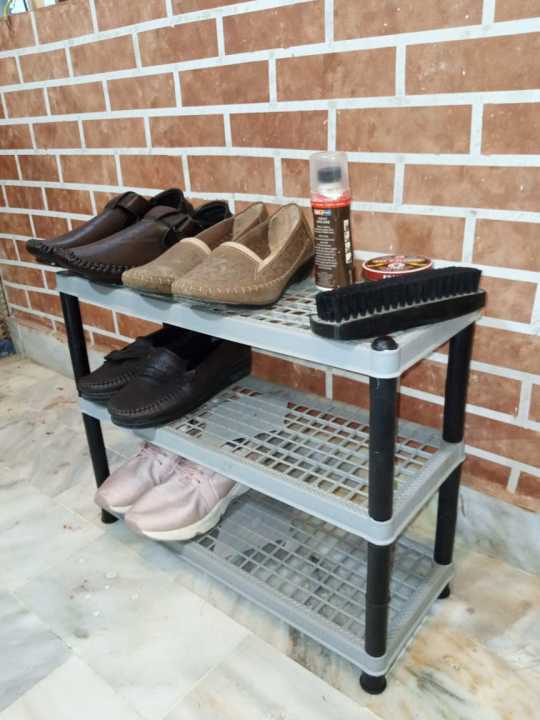 3 Layers Plastic Shoe Rack Kitchen Stand Lightweight Shoe Organizer Grey
