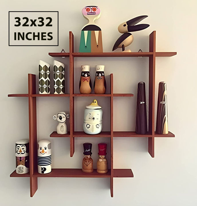 Dual Intersecting Floating Wall rack Wall Décor wooden framework, for Living Room, Wall Mounted racks
