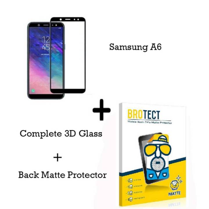 Samsung A6 Full Screen 3D Black Complete Tempered Glass Protector + Samsung A6 Back Protector Matte