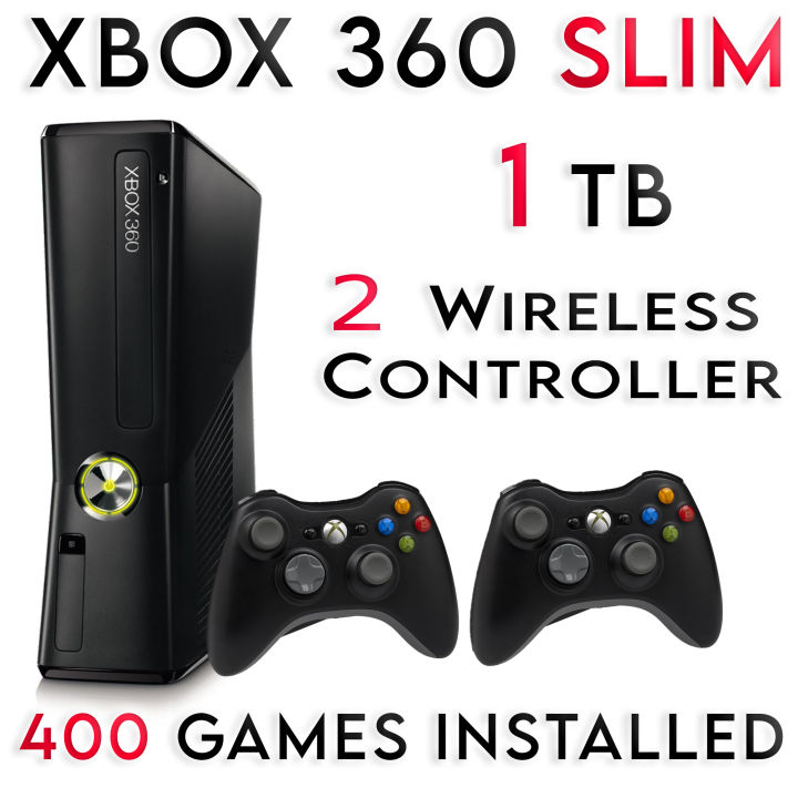 Xbox 360 Slim 320gb 500gb 1tb 200 400 Games Installed 2 Wireless Controllers Refurbished