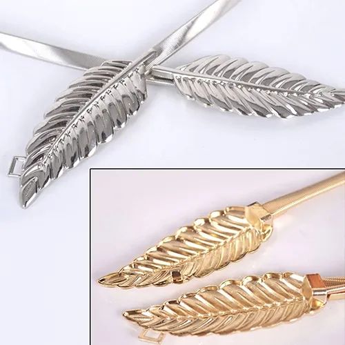 Women%E2%80%99s%20Leaf%20Shape%20Elastic%20Waist%20Belt%20-%20Gold%20and%20Silver,%20Stretchable%20-%20Image%206